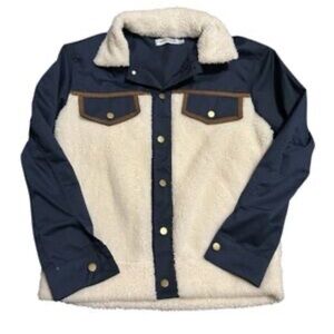 MISSLOOK‎ Women’s Sherpa w Material Ams & Shoulder Button Front Jacket SZ Large